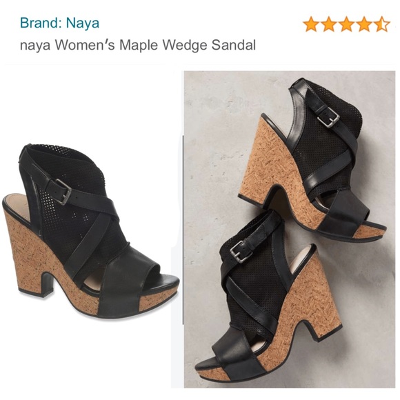 Black nubuck leather Naya cork heel Maple platform sandals pumps US 7.5 - Picture 11 of 14